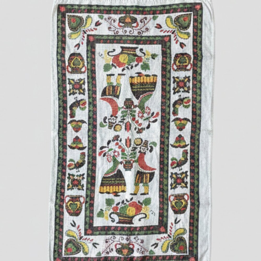 Parisian Prints Linen Tea Towel Pennsylvania Dutch Folk Art Kitchen